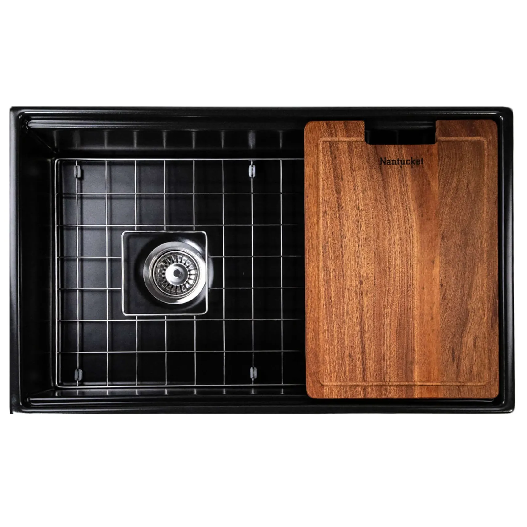 Nantucket Sinks Cape 30" Fireclay Workstation Farmhouse Sink with Accessories, Matte Black, T-PS30MB