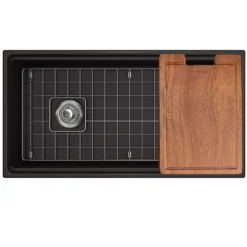 Nantucket Sinks Cape 36" Fireclay Workstation Farmhouse Sink with Accessories, Matte Black, T-PS36MB