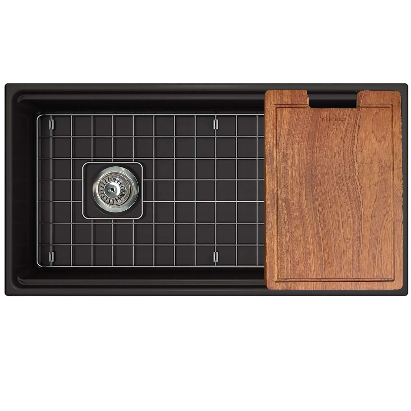 Nantucket Sinks Cape 36" Fireclay Workstation Farmhouse Sink with Accessories, Matte Black, T-PS36MB