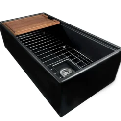 Nantucket Sinks Cape 36" Fireclay Workstation Farmhouse Sink with Accessories, Matte Black, T-PS36MB