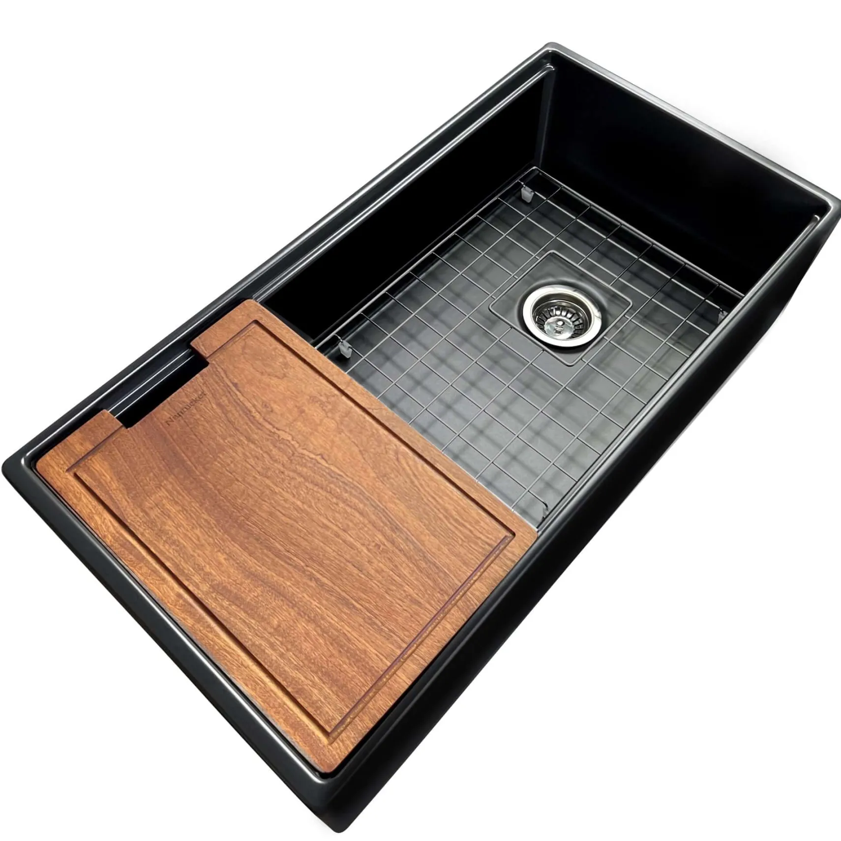 Nantucket Sinks Cape 36" Fireclay Workstation Farmhouse Sink with Accessories, Matte Black, T-PS36MB