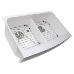 Nantucket Sinks Glacierstone 31" Retrofit Double Bowl Farmhouse Sink, White, NS-GSEZA32D