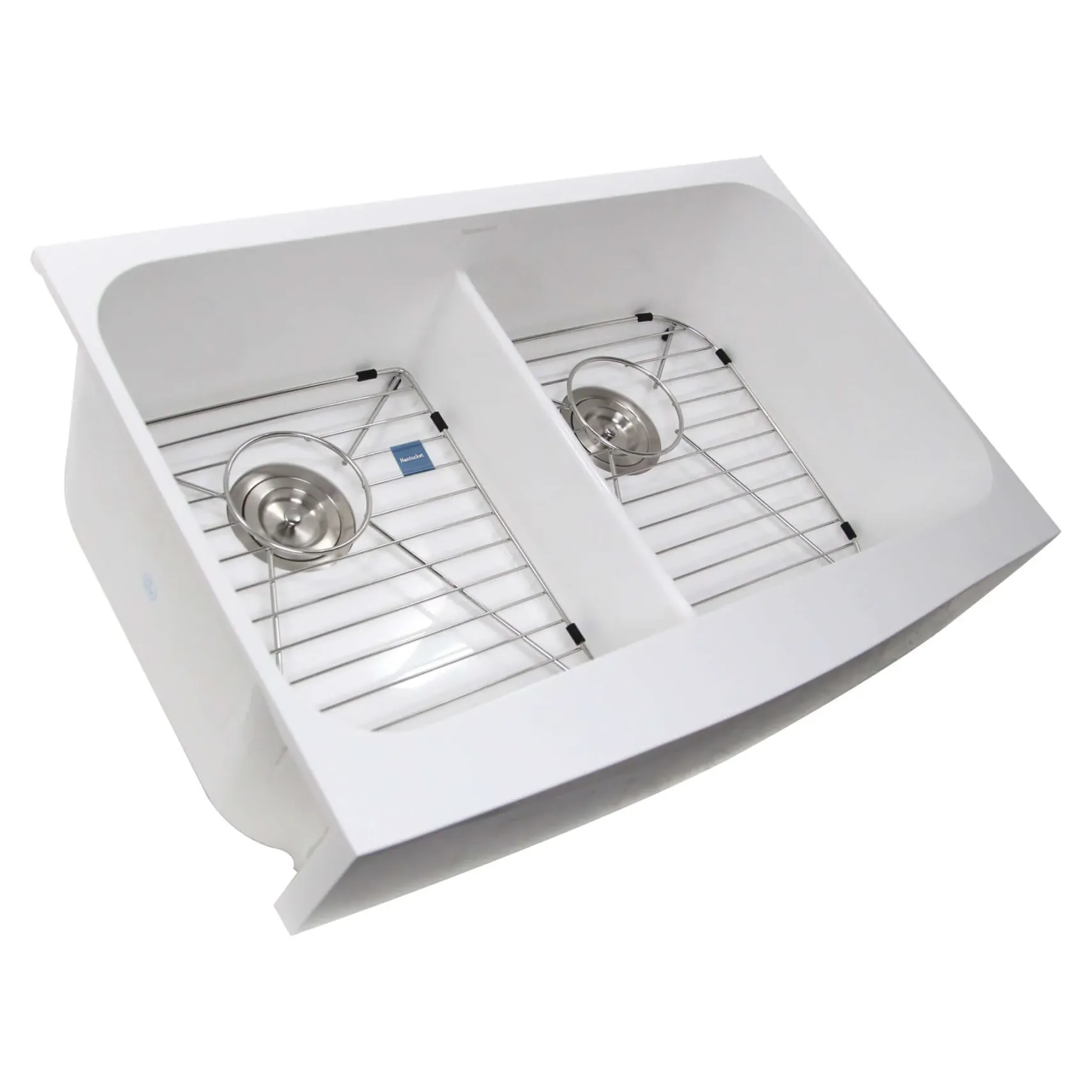 Nantucket Sinks Glacierstone 31" Retrofit Double Bowl Farmhouse Sink, White, NS-GSEZA32D