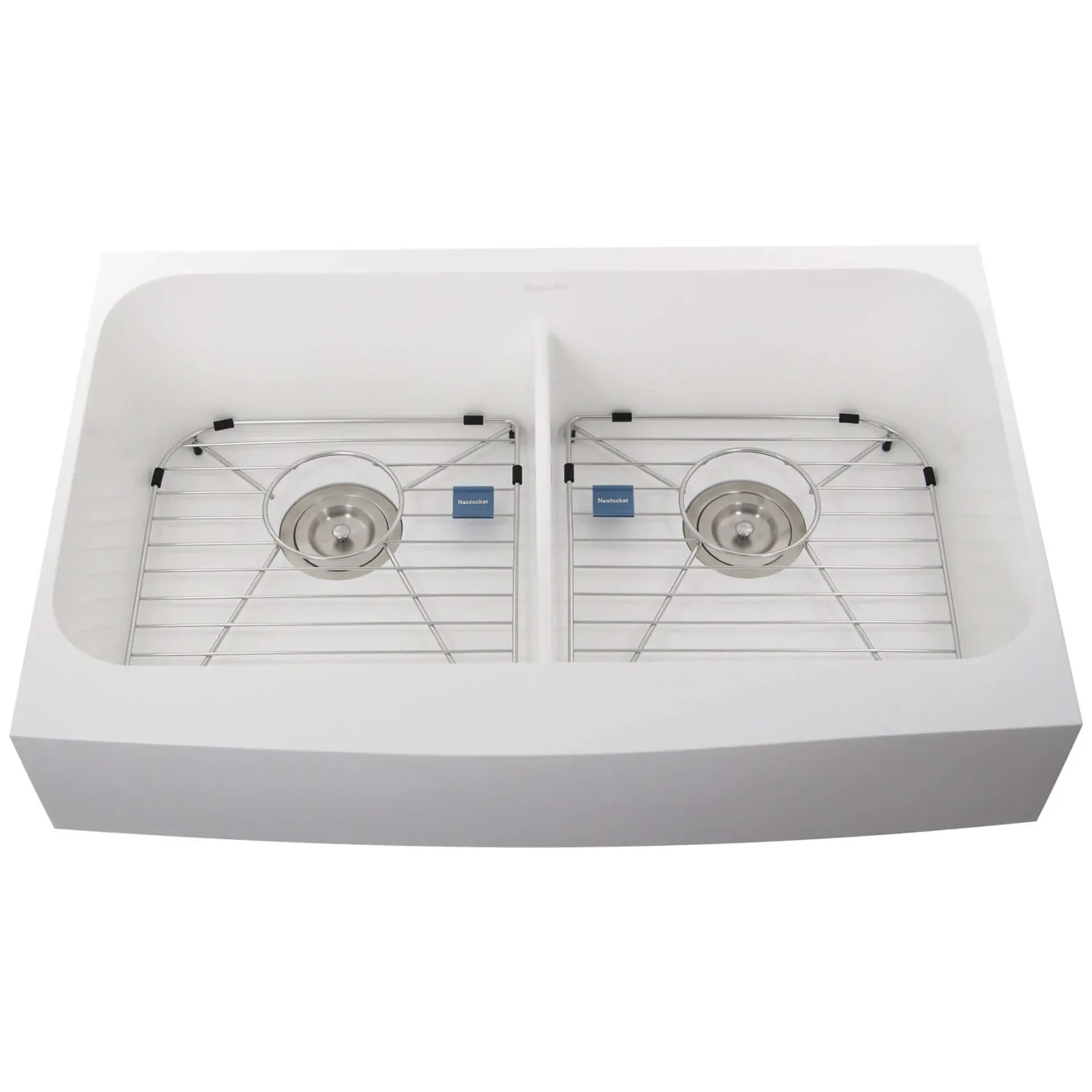 Nantucket Sinks Glacierstone 31" Retrofit Double Bowl Farmhouse Sink, White, NS-GSEZA32D