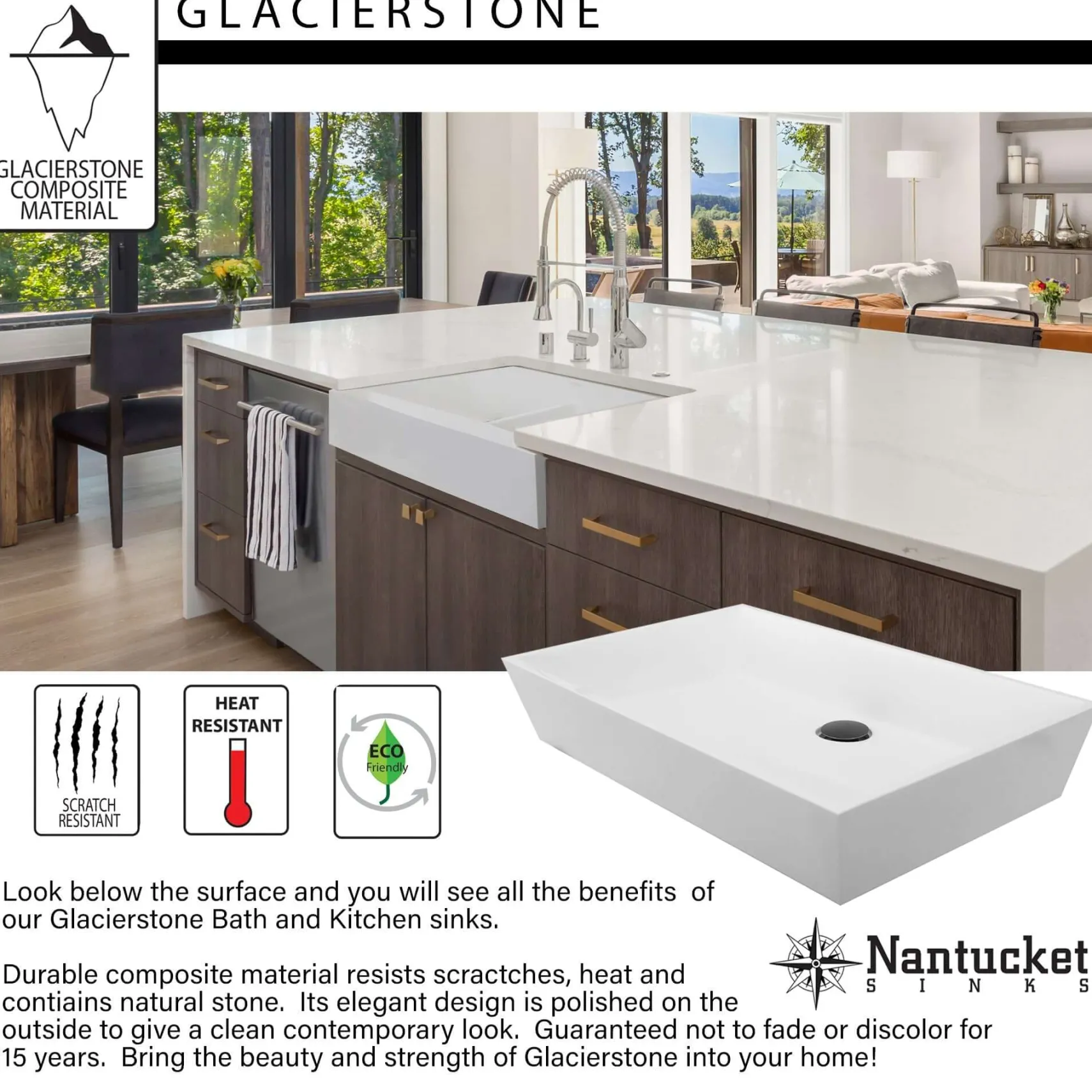 Nantucket Sinks Glacierstone 31" Retrofit Double Bowl Farmhouse Sink, White, NS-GSEZA32D