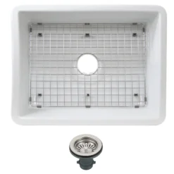 Nantucket Sinks Island 24" Dual Mount Fireclay Kitchen Sink with Accessories, White, ISFC24W-SB1