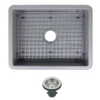 Nantucket Sinks Island 24" Dual Mount Fireclay Kitchen Sink with Accessories, Matte Grey, ISFC24GR-SB1