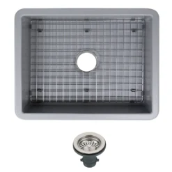 Nantucket Sinks Island 24" Dual Mount Fireclay Kitchen Sink with Accessories, Matte Grey, ISFC24GR-SB1