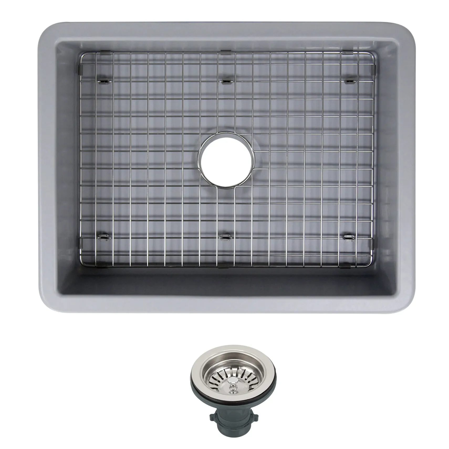 Nantucket Sinks Island 24" Dual Mount Fireclay Kitchen Sink with Accessories, Matte Grey, ISFC24GR-SB1