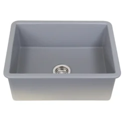 Nantucket Sinks Island 24" Dual Mount Fireclay Kitchen Sink with Accessories, Matte Grey, ISFC24GR-SB1