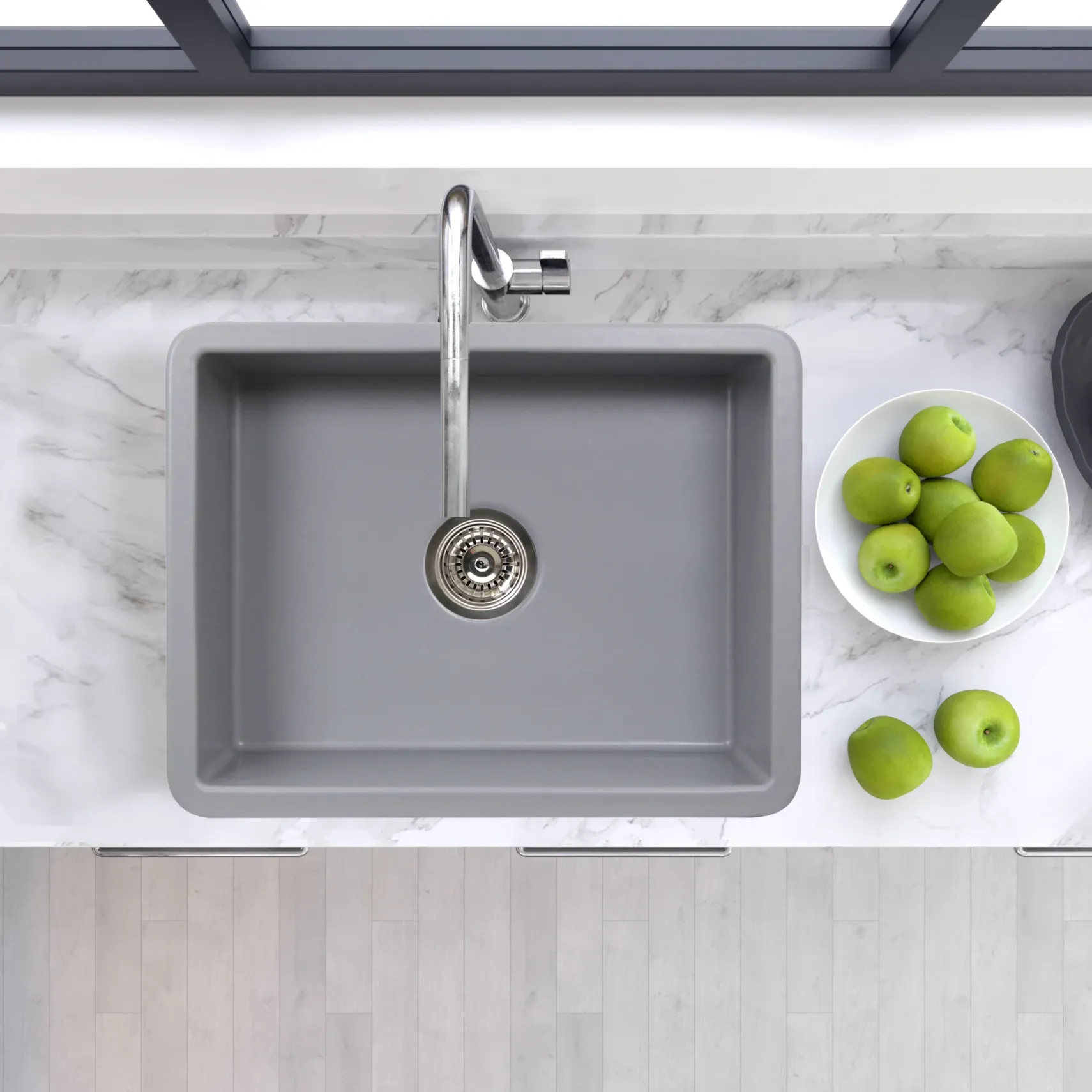 Nantucket Sinks Island 24" Dual Mount Fireclay Kitchen Sink with Accessories, Matte Grey, ISFC24GR-SB1