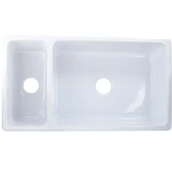 Nantucket Sinks Island 36" Fireclay Farmhouse Sink with Accessories, 90/10 Double Bowl, White, ISFCGW35X19DBSO