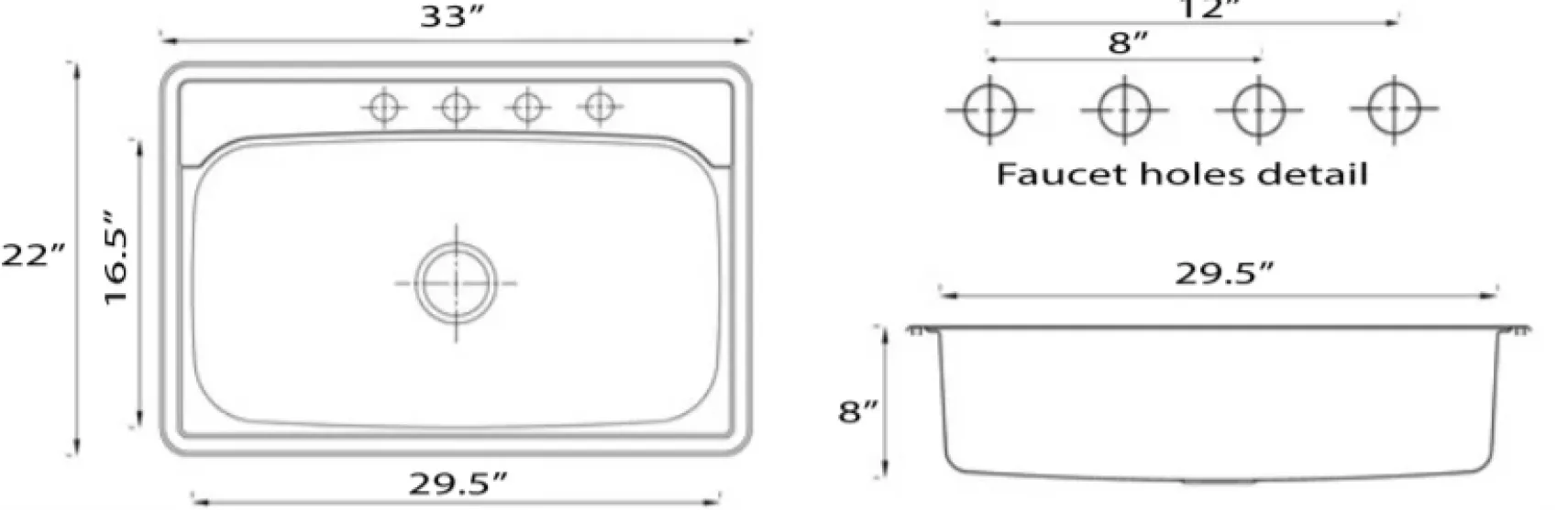 Nantucket Sinks Madaket 33" Stainless Steel Kitchen Sink, 18 Gauge, NS3322-8