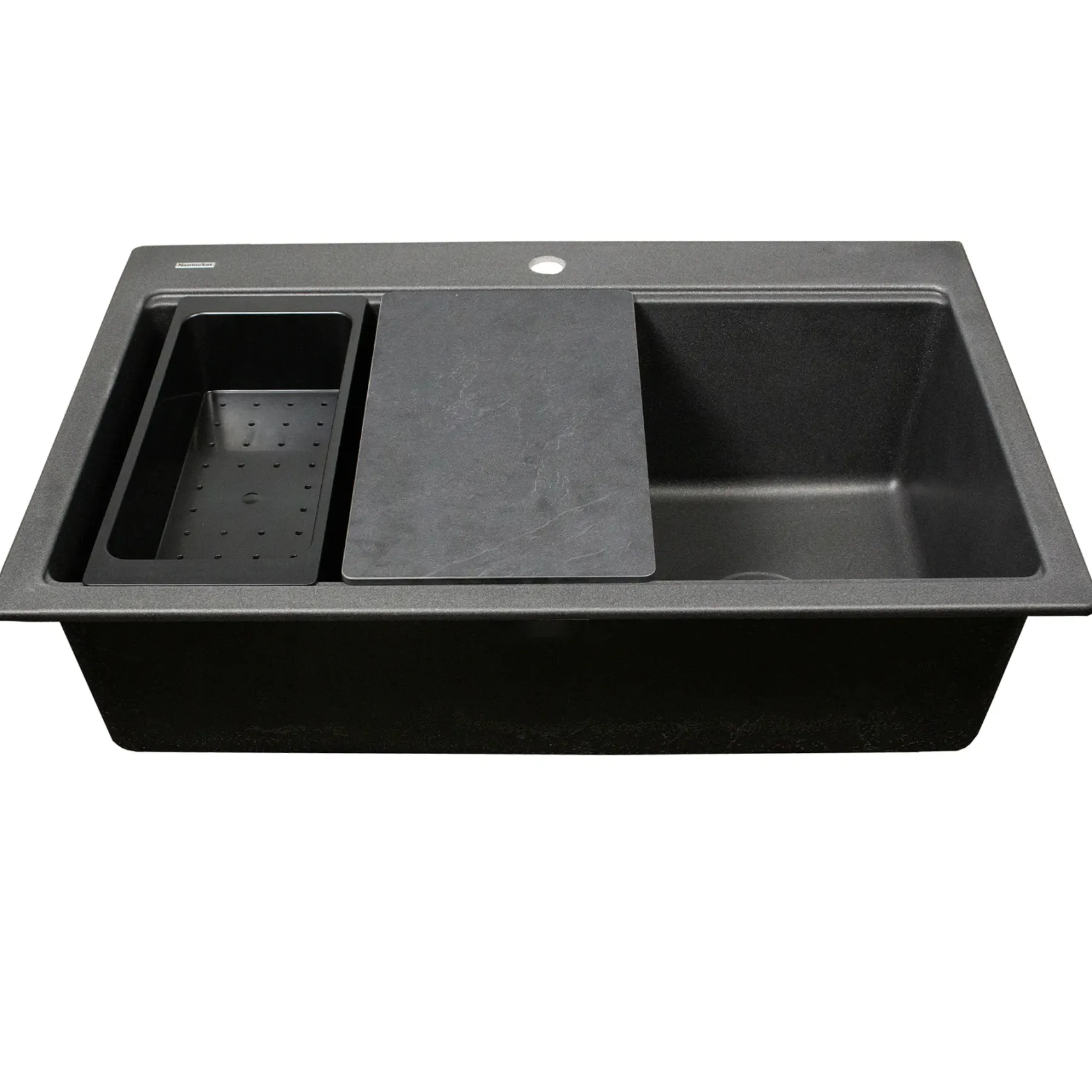 Nantucket Sinks Plymouth 33" Dual Mount Granite Composite Workstation Kitchen Sink, Black, PR3322PS-BL