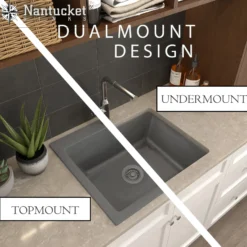 Nantucket Sinks Plymouth 27" Dual Mount Granite Composite Kitchen Sink with Accessories, White, PR2720-DM-W