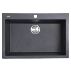 Nantucket Sinks Plymouth 27" Dual Mount Granite Composite Kitchen Sink with Accessories, Black, PR2720-DM-BL