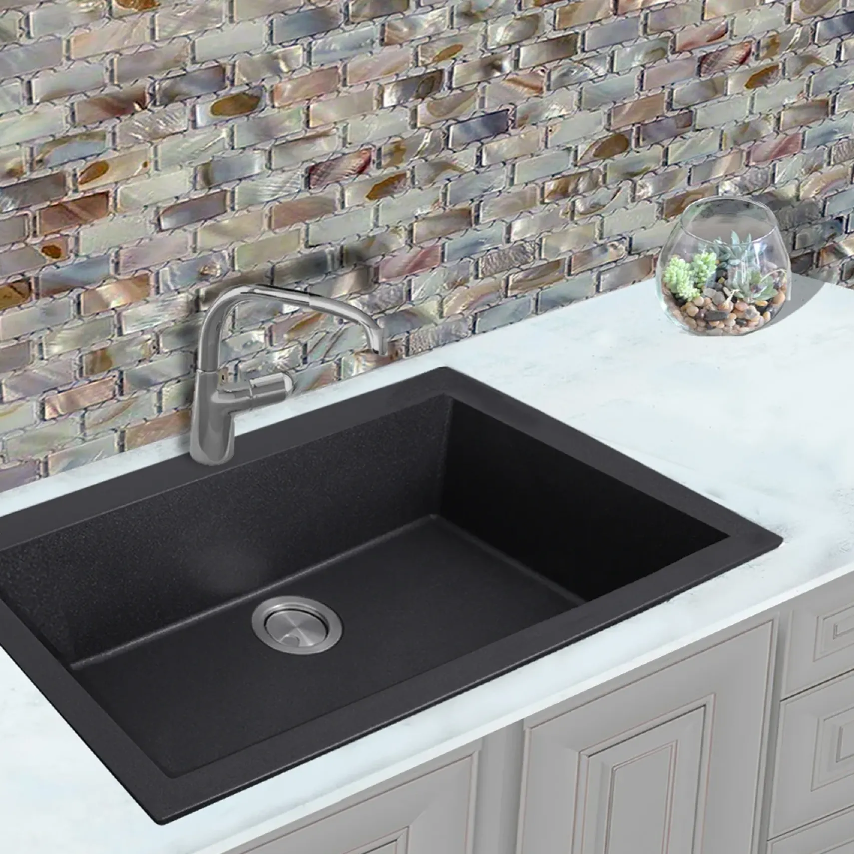 Nantucket Sinks Plymouth 33" Granite Composite Kitchen Sink, Black, PR3322-DM-BL