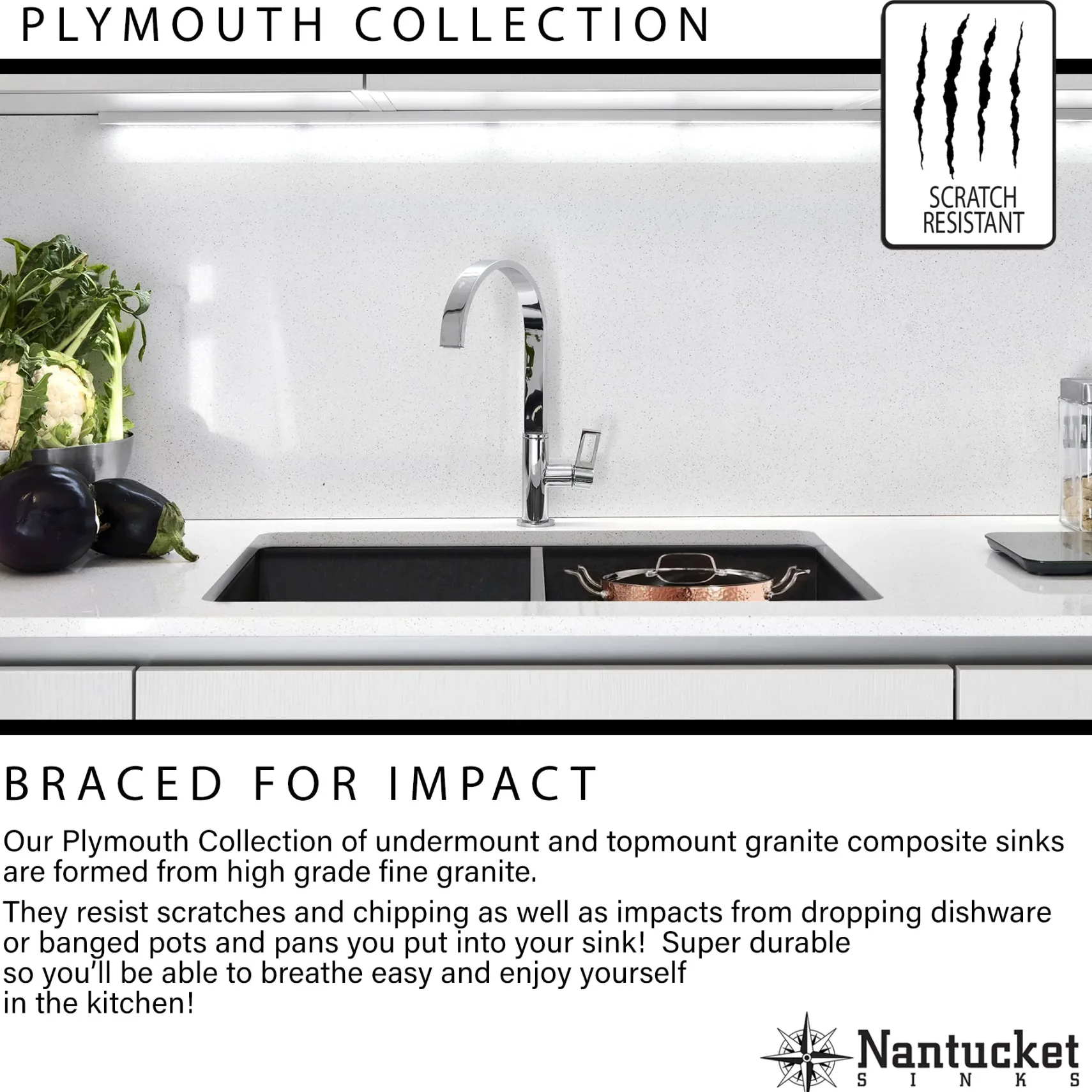 Nantucket Sinks Plymouth 24" Granite Composite Kitchen Sink, White, PR2418-W