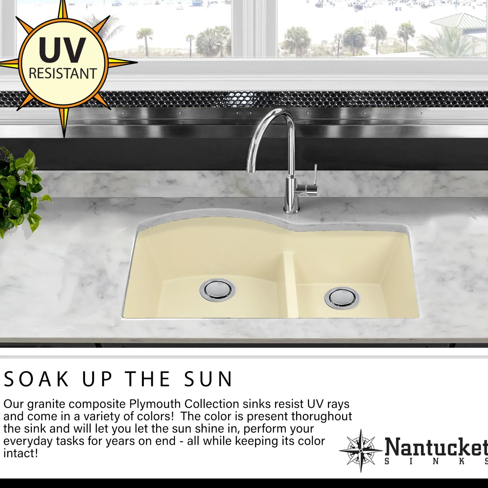 Nantucket Sinks Plymouth 24" Granite Composite Kitchen Sink, White, PR2418-W