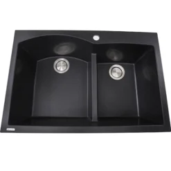 Nantucket Sinks Plymouth 33" Granite Composite Kitchen Sink, 60/40 Double Bowl, Black, PR6040-BL