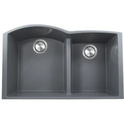 Nantucket Sinks Plymouth 33" Granite Composite Kitchen Sink, 60/40 Double Bowl, Titanium, PR6040-TI-UM