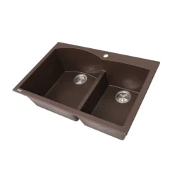 Nantucket Sinks Plymouth 33" Granite Composite Kitchen Sink, 60/40 Double Bowl, Brown, PR6040-BR
