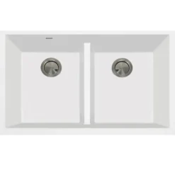 Nantucket Sinks Plymouth 33" Undermount Granite Composite Kitchen Sink, 50/50 Double Bowl, White, PR5050-LDW