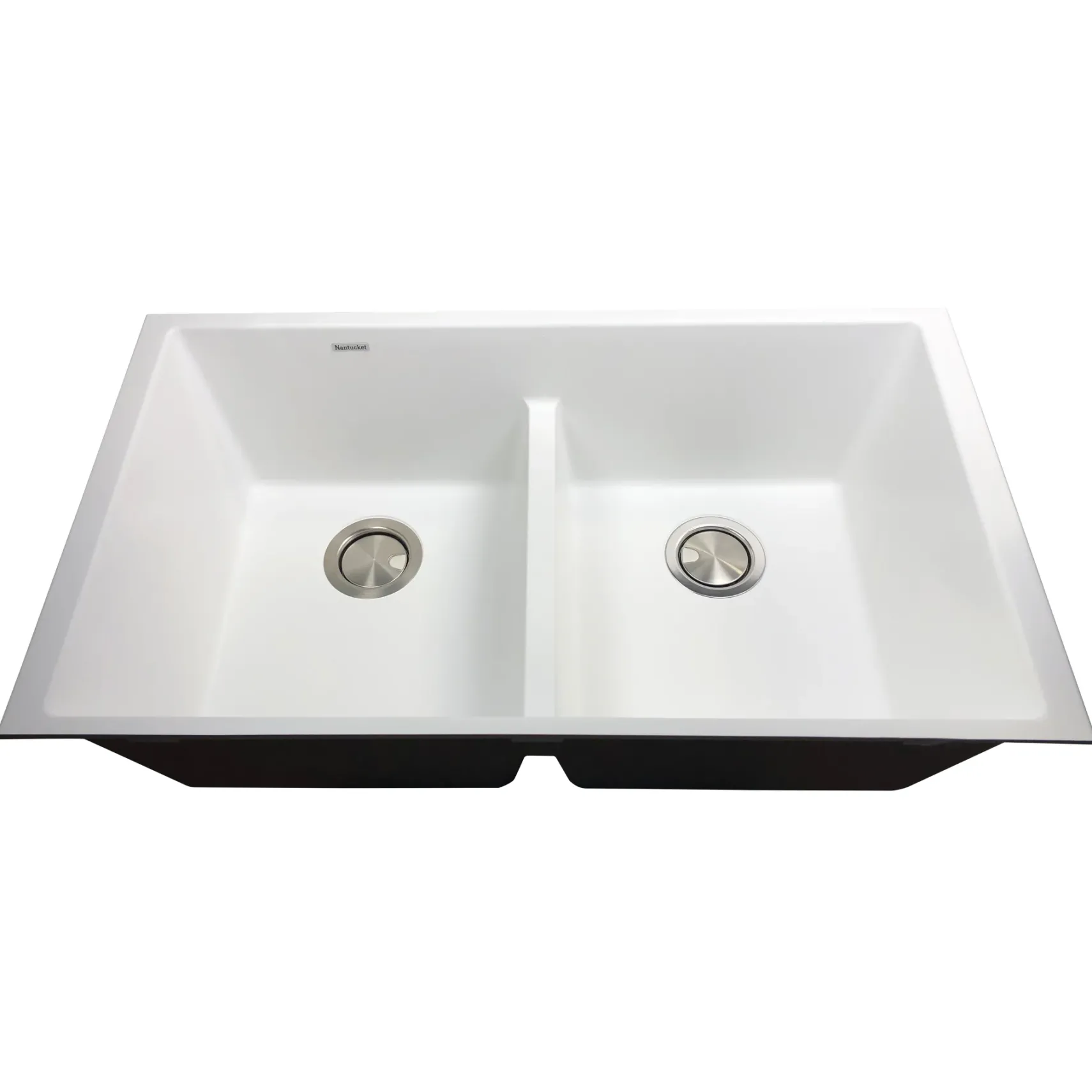Nantucket Sinks Plymouth 33" Undermount Granite Composite Kitchen Sink, 50/50 Double Bowl, White, PR5050-LDW