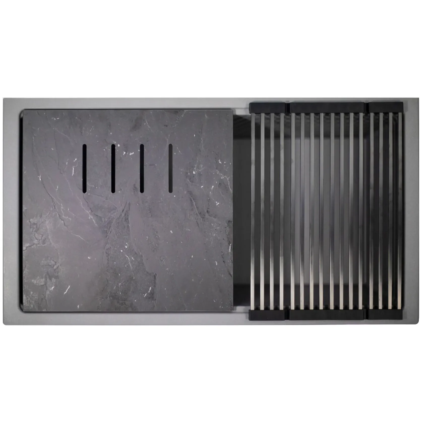 Nantucket Sinks Plymouth 34" Undermount Granite Composite Workstation Kitchen Sink with Accessories, Titanium Grey, PR3419-TI-UM