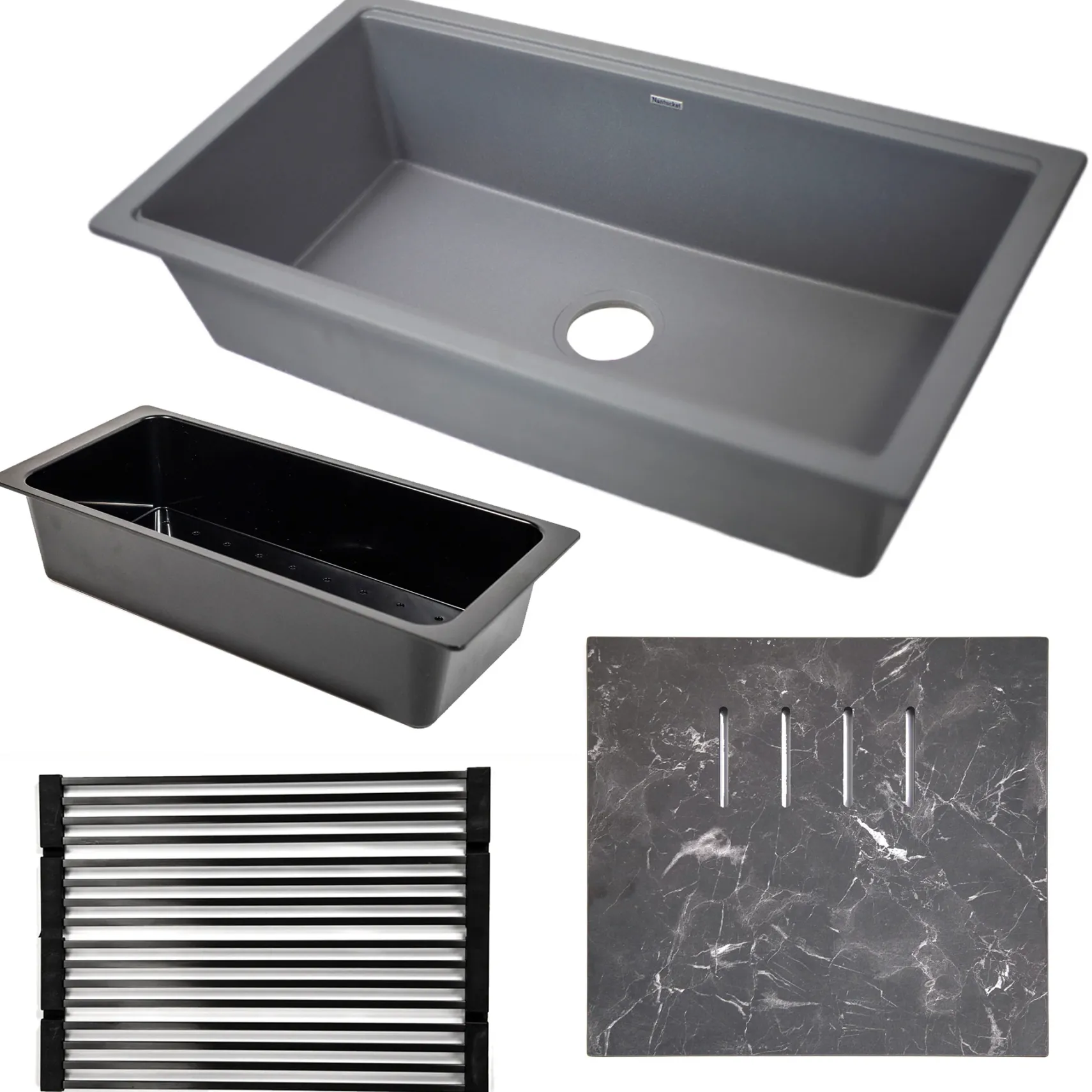 Nantucket Sinks Plymouth 34" Undermount Granite Composite Workstation Kitchen Sink with Accessories, Titanium Grey, PR3419-TI-UM