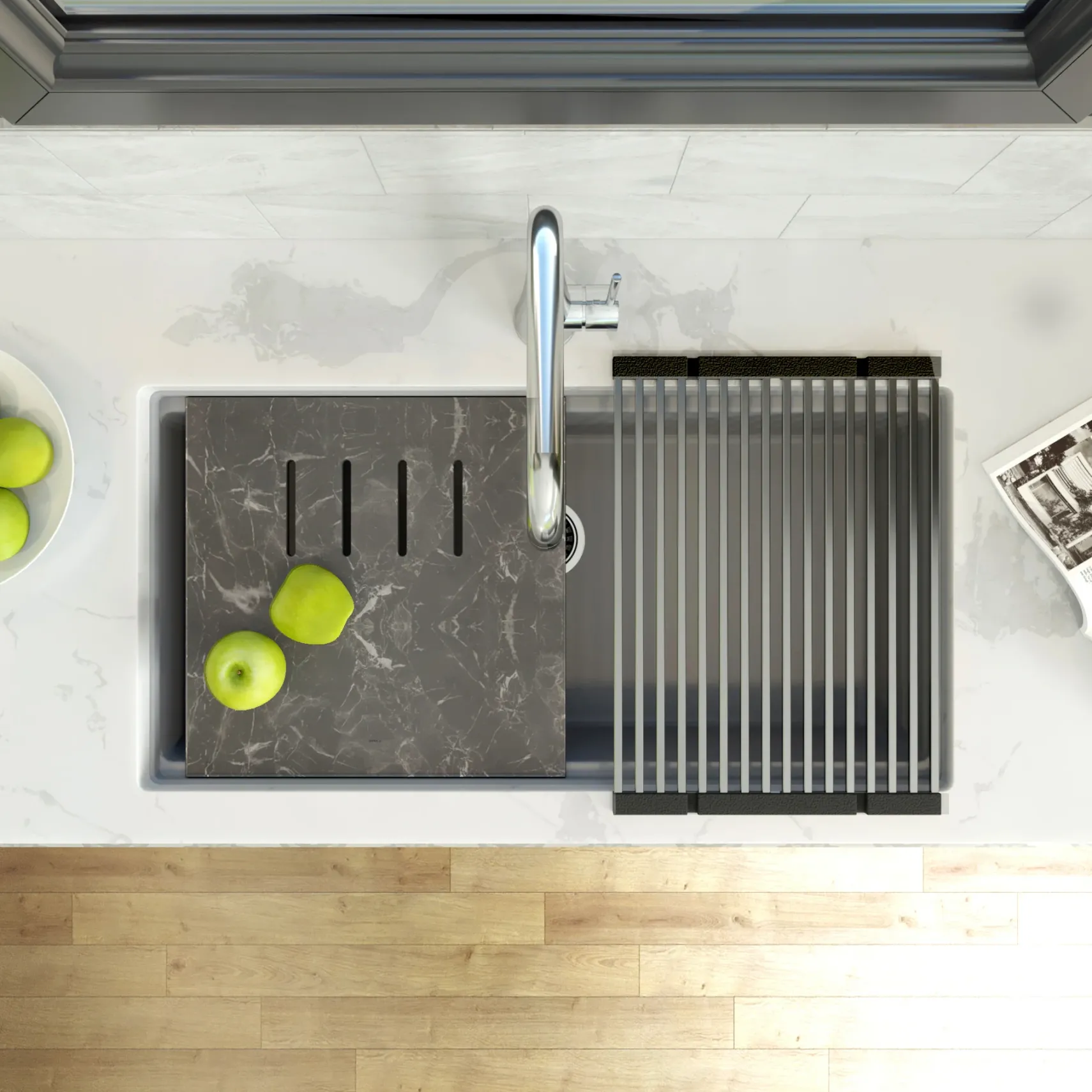 Nantucket Sinks Plymouth 34" Undermount Granite Composite Workstation Kitchen Sink with Accessories, Titanium Grey, PR3419-TI-UM
