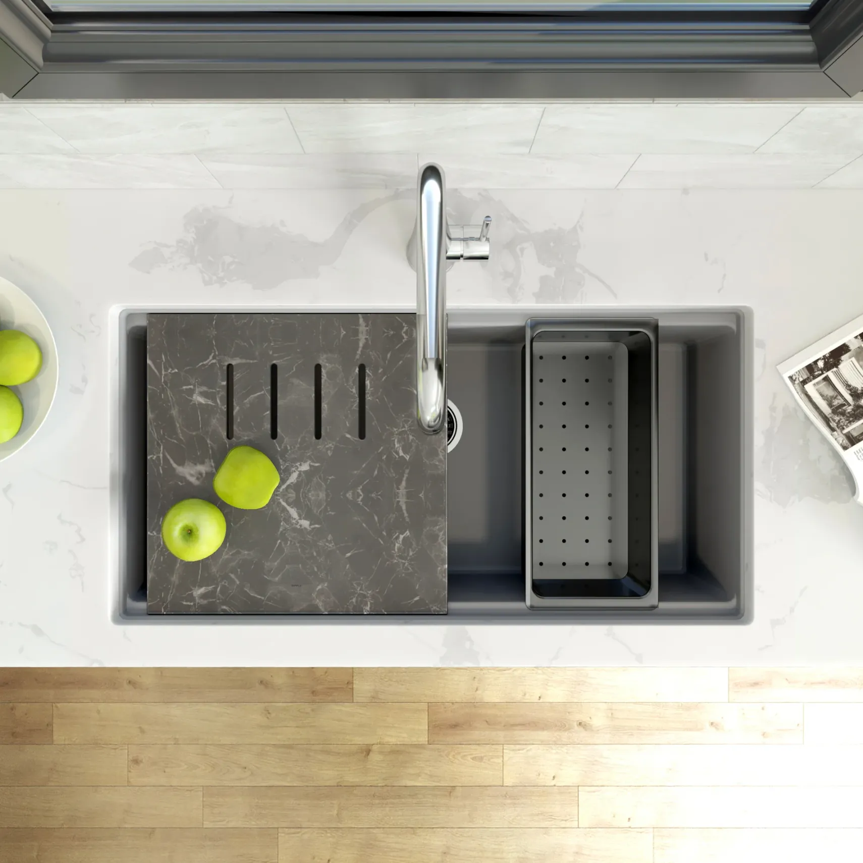 Nantucket Sinks Plymouth 34" Undermount Granite Composite Workstation Kitchen Sink with Accessories, Titanium Grey, PR3419-TI-UM