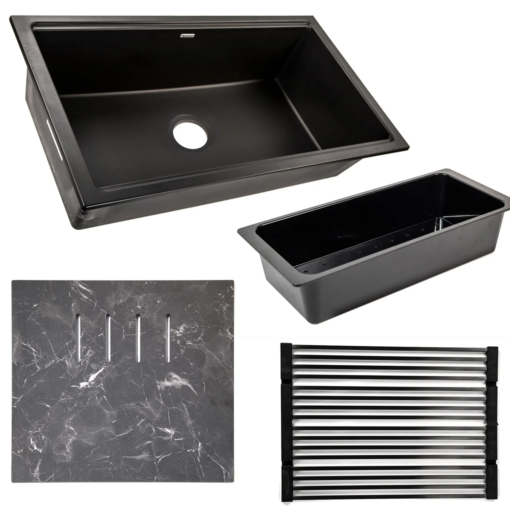 Nantucket Sinks Plymouth 34" Undermount Granite Composite Workstation Kitchen Sink with Accessories, Black, PR3419-NBL-UM