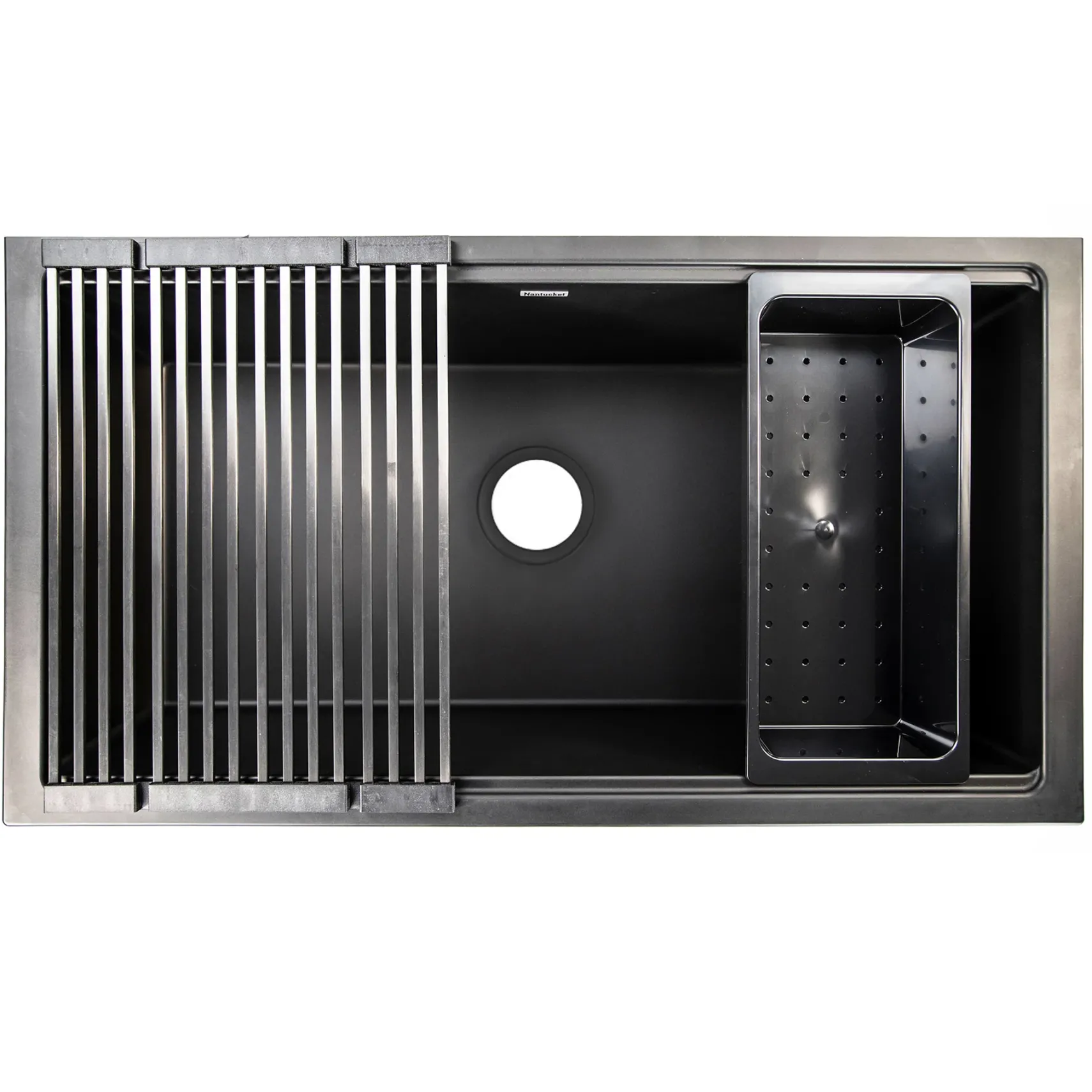 Nantucket Sinks Plymouth 34" Undermount Granite Composite Workstation Kitchen Sink with Accessories, Black, PR3419-NBL-UM