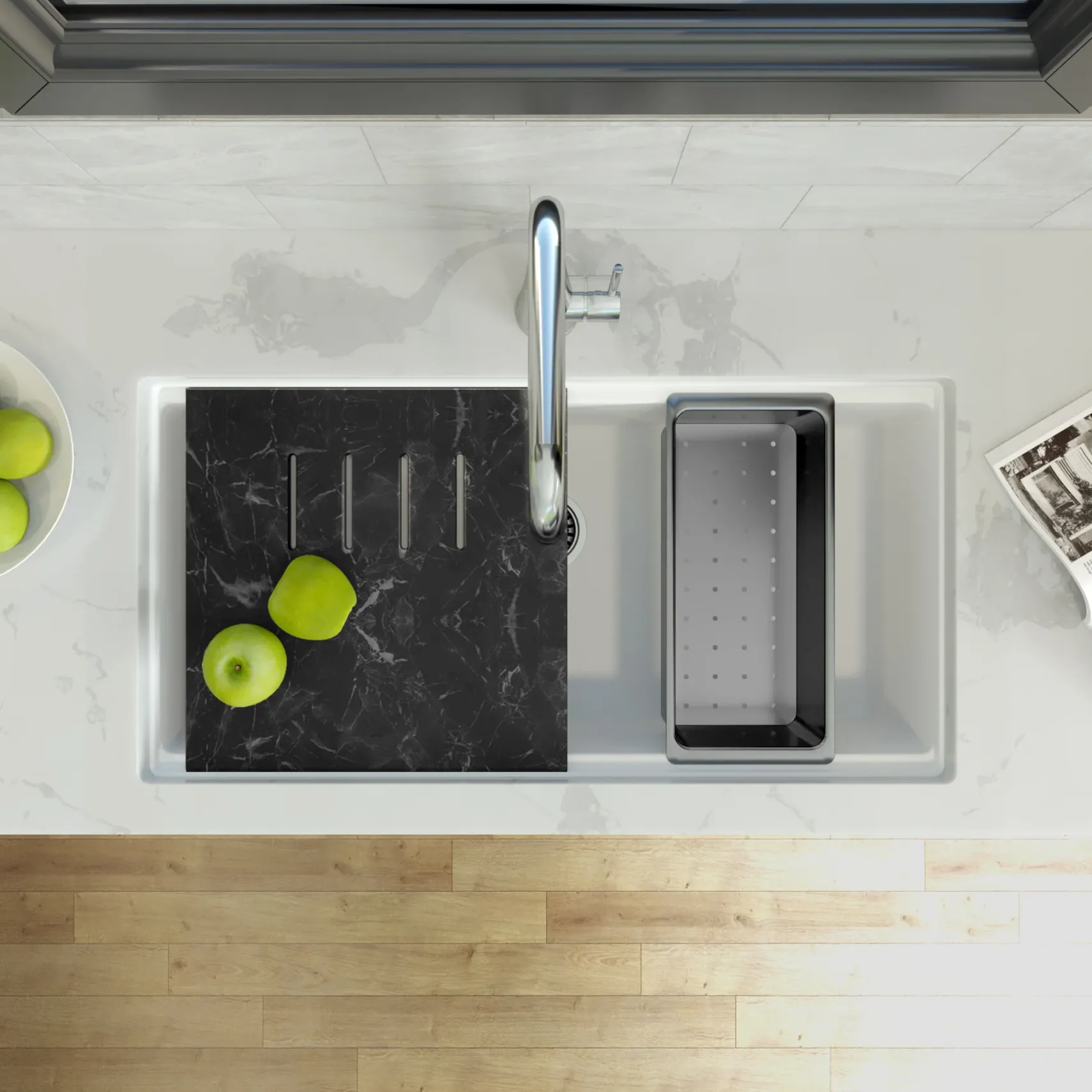Nantucket Sinks Plymouth 34" Undermount Granite Composite Workstation Kitchen Sink with Accessories, White, PR3419-W-UM