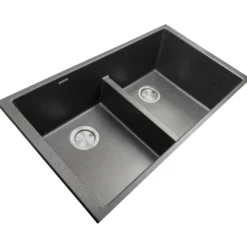 Nantucket Sinks Plymouth 33" Undermount Granite Composite Kitchen Sink, 50/50 Double Bowl, Black/metallic flecks, PR5050-LDBL