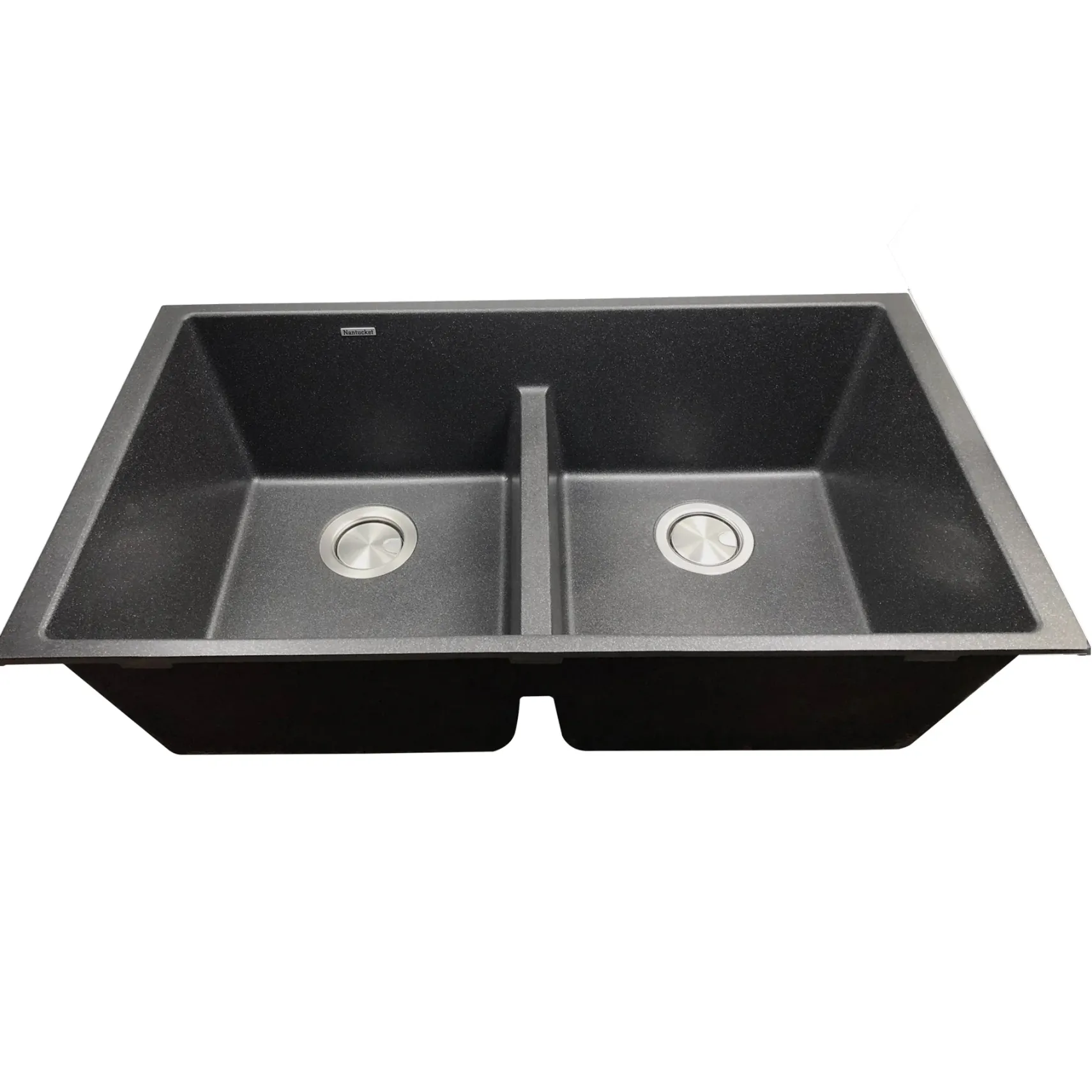 Nantucket Sinks Plymouth 33" Undermount Granite Composite Kitchen Sink, 50/50 Double Bowl, Black/metallic flecks, PR5050-LDBL