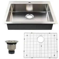 Nantucket Sinks Pro Series 25" Drop In/Topmount 304 Stainless Steel Kitchen Sink with Accessories, 16 Gauge, SR2522-5.5-16