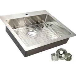 Nantucket Sinks Pro Series 25" Drop In/Topmount 304 Stainless Steel Kitchen Sink with Accessories, 16 Gauge, SR2522-5.5-16