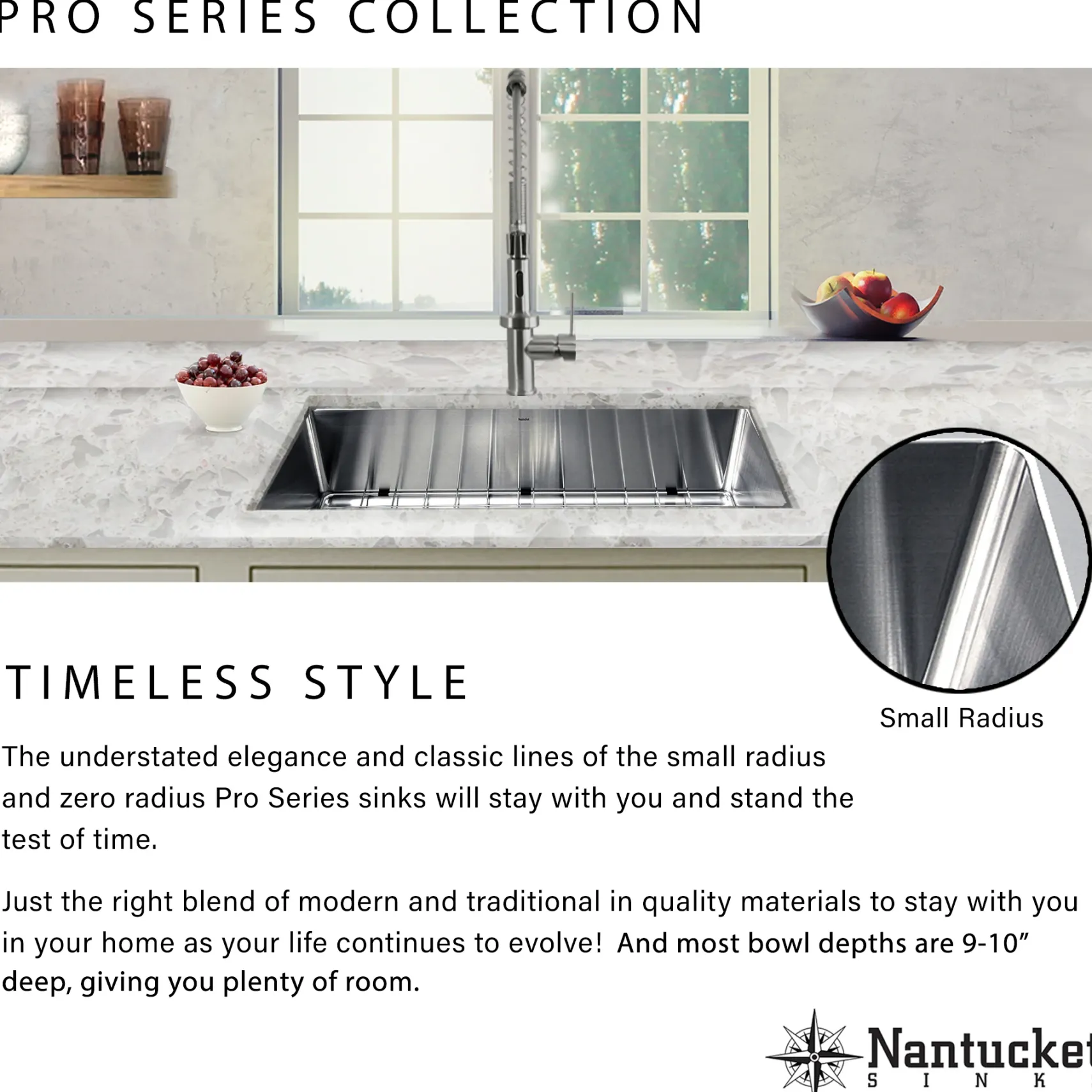 Nantucket Sinks Pro Series 36" Stainless Steel Kitchen Sink, 16 Gauge, SR3618-16