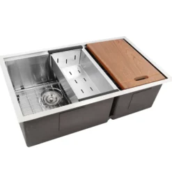 Nantucket Sinks Pro Series 32" Stainless Steel Workstation Kitchen Sink, 16 Gauge, 60/40 Double Bowl, SR-PS-3219-OS-16