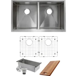 Nantucket Sinks Pro Series 32" Stainless Steel Workstation Kitchen Sink, 16 Gauge, 50/50 Double Bowl, SR-PS-3219-DE-16