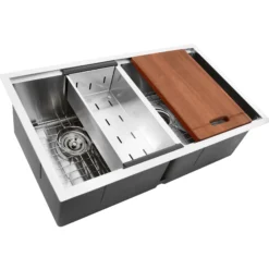 Nantucket Sinks Pro Series 32" Stainless Steel Workstation Kitchen Sink, 16 Gauge, 50/50 Double Bowl, SR-PS-3219-DE-16