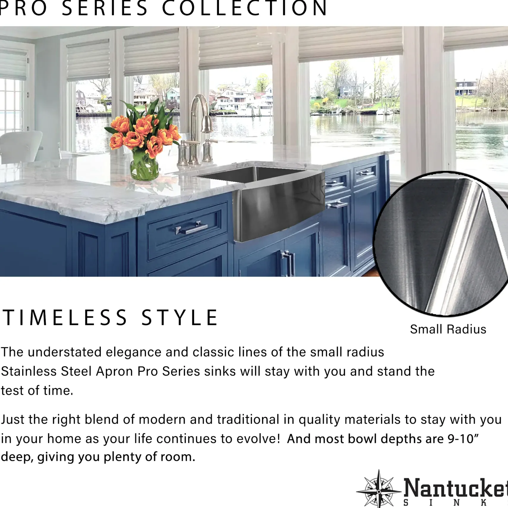 Nantucket Sinks Pro Series 30" Stainless Steel Farmhouse Sink, 16 Gauge, APRON302010-SR-16