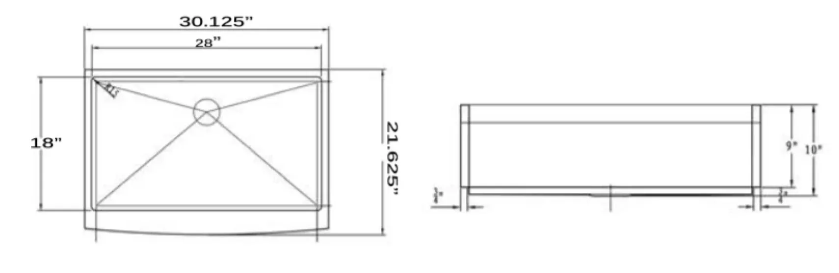 Nantucket Sinks Pro Series 30" Stainless Steel Farmhouse Sink, 16 Gauge, APRON302010-SR-16