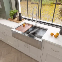 Nantucket Sinks Pro Series 33" 304 Stainless Steel Workstation Farmhouse Sink with Accessories, 16 Gauge, AP-PS-3221-16