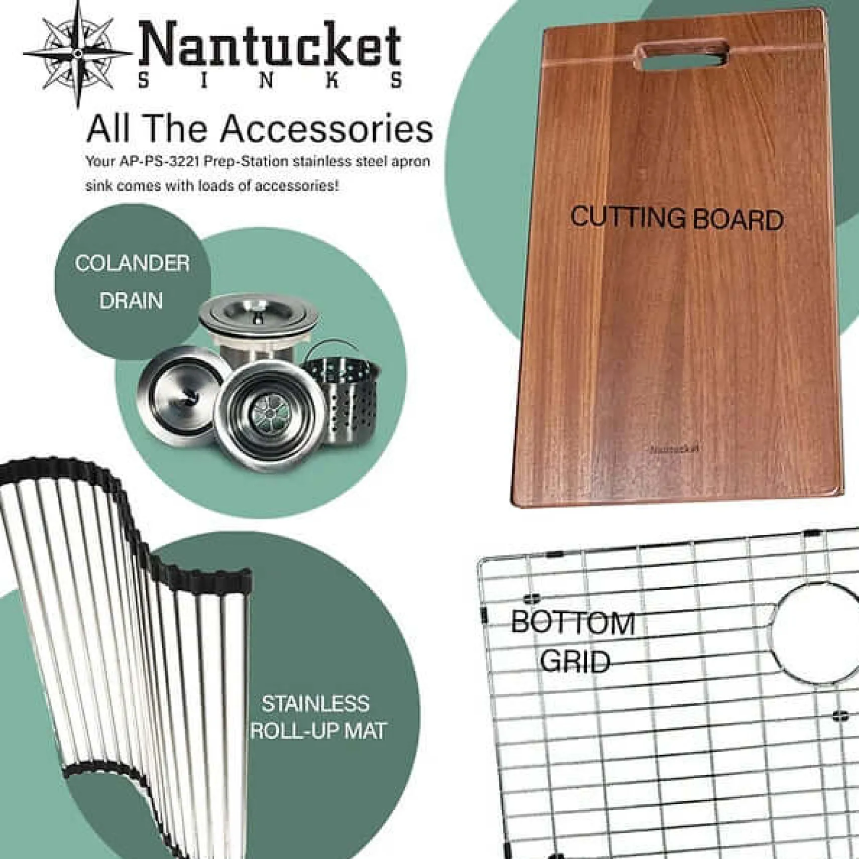 Nantucket Sinks Pro Series 33" 304 Stainless Steel Workstation Farmhouse Sink with Accessories, 16 Gauge, AP-PS-3221-16