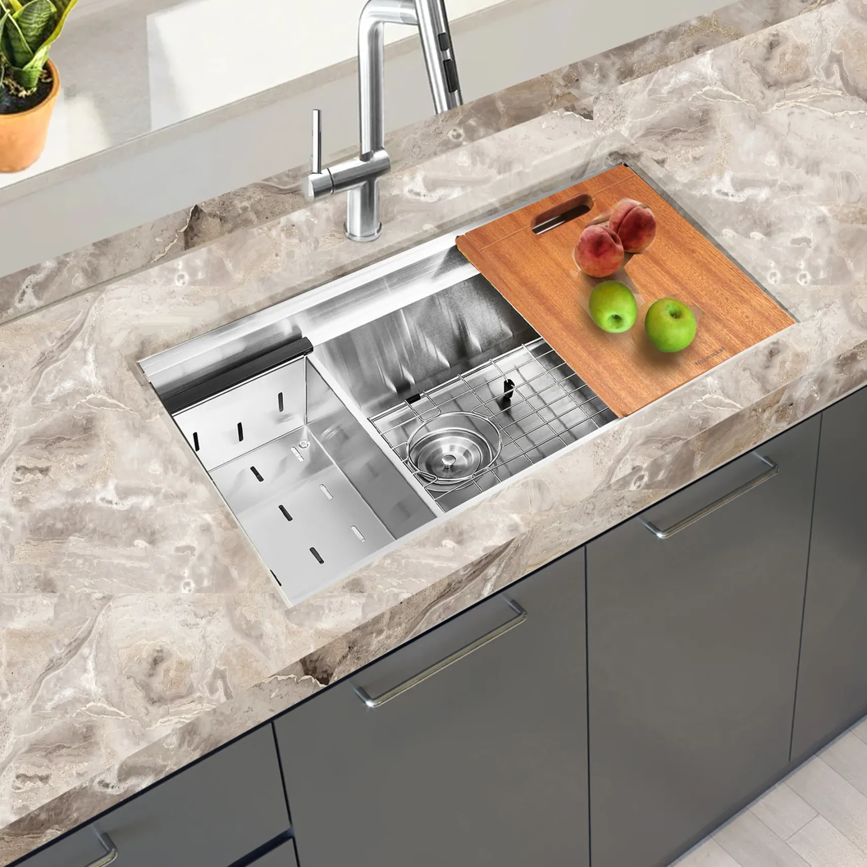 Nantucket Sinks Pro Series 28" Undermount 304 Stainless Steel Kitchen Sink with Accessories, 16 Gauge, SR-PS2-2818-16