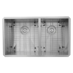 Nantucket Sinks Pro Series 32" Undermount 304 Stainless Steel Kitchen Sink with Accessories, 55/45 Double Bowl, Silver, 16 Gauge, ZR3219-OS-16