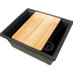 Nantucket Sinks Rockport 22" Dual Mount Granite Composite Workstation Kitchen Sink with Accessories, Black, PR2219PS-BL